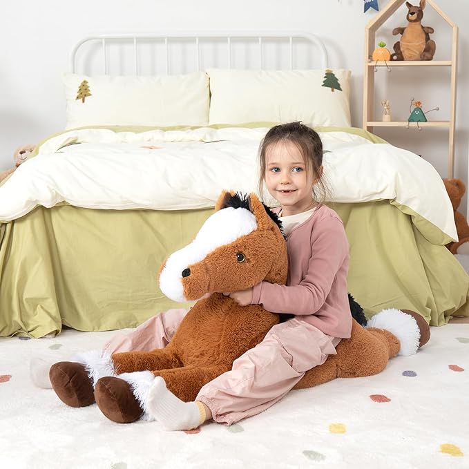 MaoGoLan Large Horse Plush Stuffed Animal, Big Pony Plush Toy, Jumbo Stuffed Horse, Ridable Pony Plush Pillow for Kids Girls Tan
