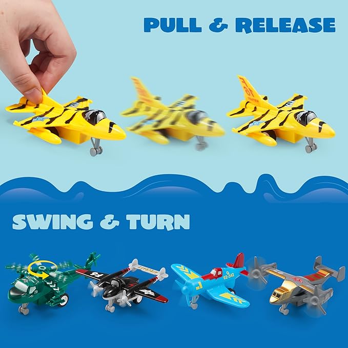 JOYIN 16 Pcs Pull Back Airplane Toys, Boys Plane Playset, Aircraft Incl Helicopter, Fighter, Bomber, Biplane Toy, Gifts for Toddler Kids 3+ Years Old, Kids Presents, Easter Basket Stuffers