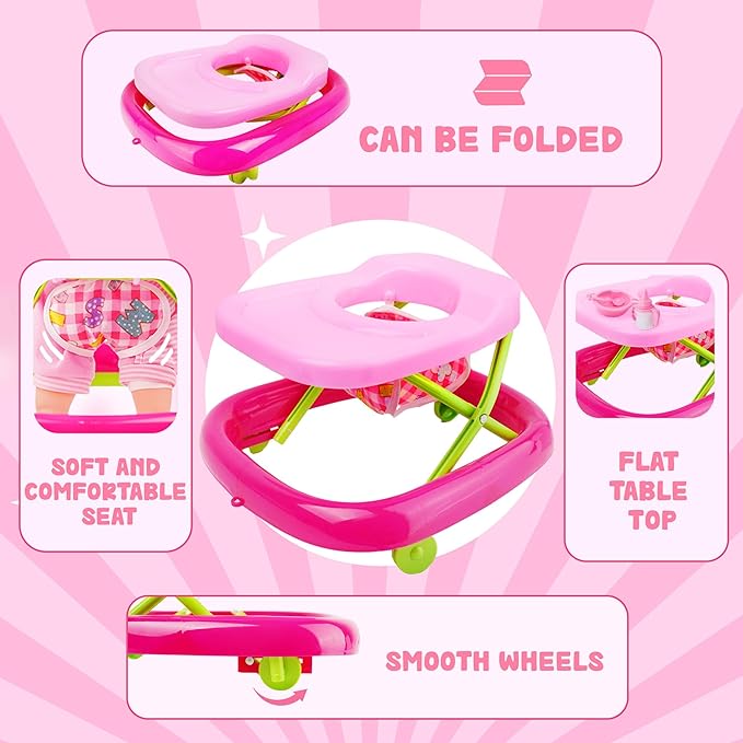 Baby Doll and Baby Walker Set, Learn to Walk Baby Dolls Soft Body Posable & Walking Dolls, Baby Doll with Wheeled Walker Cart and Accessories, Toys Gifts for Toddlers 2 3 4 5+