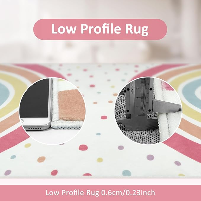 STARUIA Washable Rainbow Rug for Girls Bedroom, Large Area Rug 5x7 Colorful Rug for Nursery Kids Room, Soft Non-Slip Carpet Kids Rug for Classroom Playroom Tent Castle Dorm