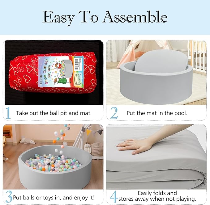 Foam Ball Pit, 35.4"x 11.8" Ball Pits for Toddlers, Soft Round Kiddie Baby Playpen Ball Pool for Kids, Ideal Gift for Babies Indoor and Outdoor Game, Grey, (Balls not Included)