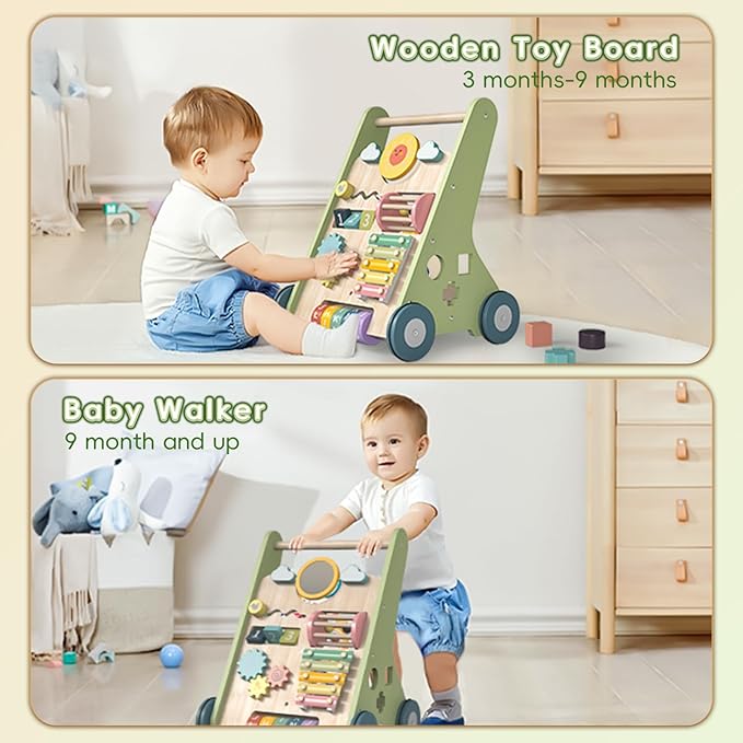 Wooden Baby Walker, Montessori Walker for Babies 6-12 Months, Push Walking Toys for 1 Year Old Learning to Walk