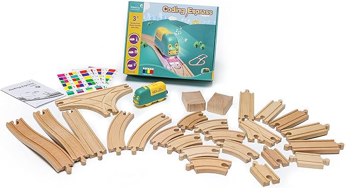 Wooden Train Set, 25 PCS Wooden Tracks, 22 Functions Lights/Music, 3 Game Modes, Preschool Educational Toys Gifts for Kids Age 3-7, Fit Thomas The Train, Brio, Melissa & Doug