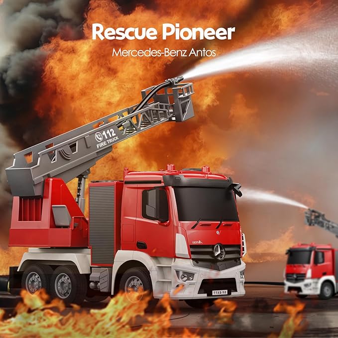 Fire Truck, Remote Control Water Sprinkler Fire Truck, Full-Direction Rapid Rescue - 1:26 Scale RC Firetruck Toys for Ages 3 and Up