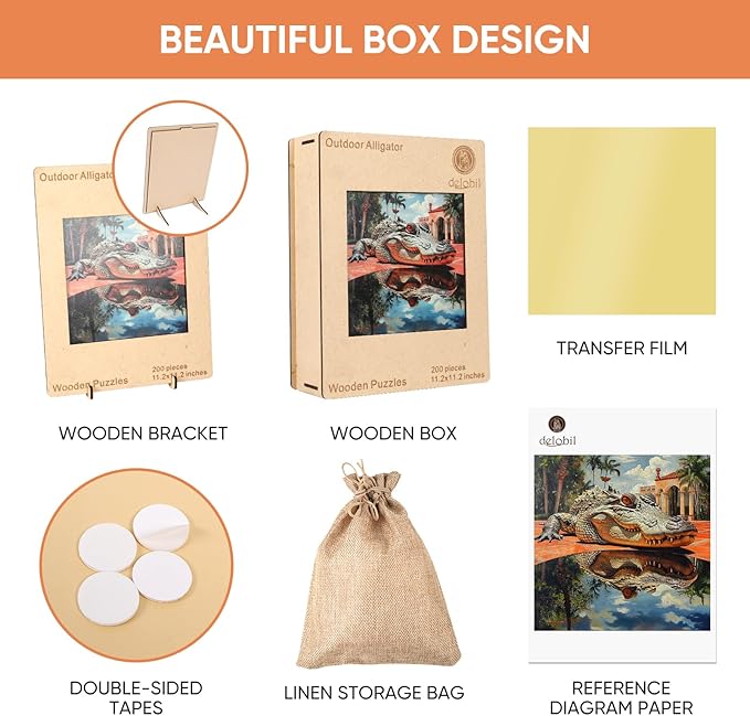 Wooden Puzzles for Adults, Outdoor Alligator Jigsaw Puzzles 500 Pieces, 15.9x15.9in, Unique Shaped Cool Reptile Animal Wood Adult Puzzle, Best Gifts for Adults and Kids Family Game