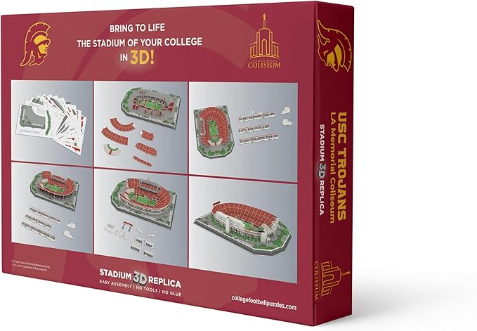 Pro Lion 3D Jigsaw Puzzle of Los Angeles Memorial Coliseum - 136 Pieces | 2 Hour Build Time | Home of USC Football Team | American College Football Gifts for Boys, Men & Kids Aged 8 & Up | Sports Fans