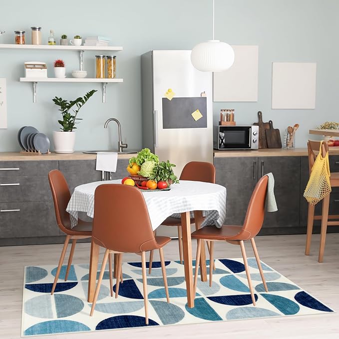 Lahome Boho Bedroom Rug, 4x6 RugUltra-Thin Blue Rug for Living Room,Modern Non-Slip Machine Washable Area Rugs Non Shedding Office Rug for Dining Room Kids Classroom (4x6,Blue)