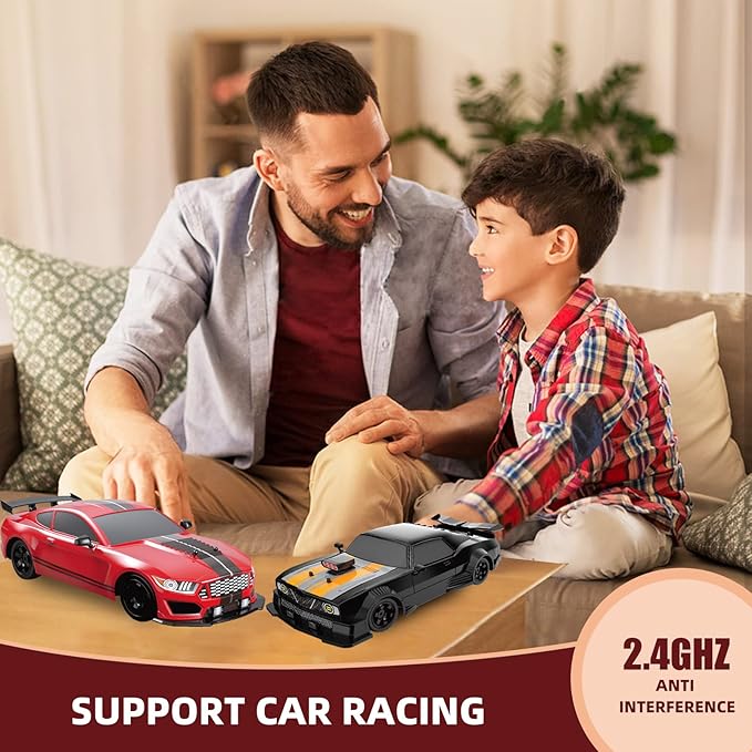 RC Drift Car 2.4GHz 1:16 Scale 4WD High Speed Remote Control Cars Vehicle with LED Lights Two Batteries and Drifting Tires Racing Sport Toy Cars for Adults Boys Girls Kids