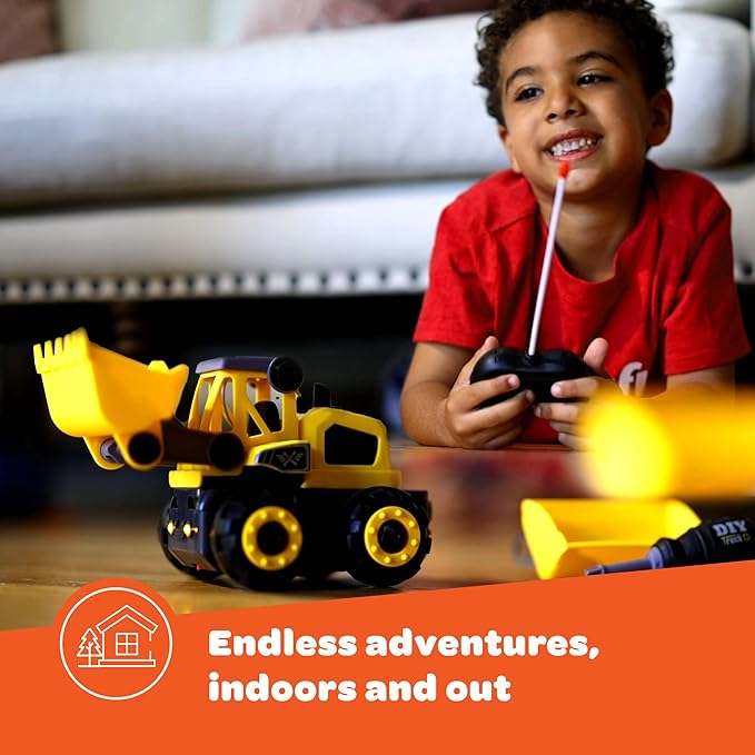 3-in-1 Build N Drive RC Truck - Take Apart Toy Building Kit for Boys - 20pc STEM Set, Car Building Toys for Kids 3-6 - Front Loader, Bulldozer and Plow Trucks