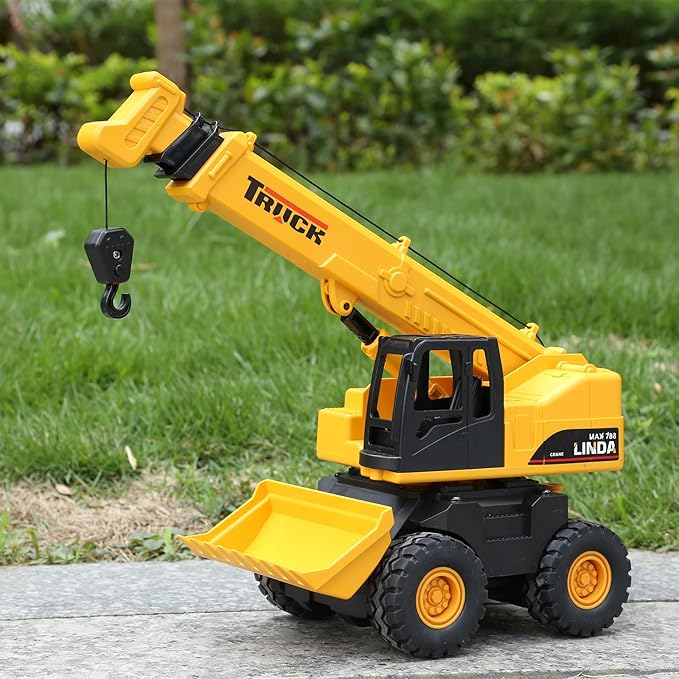 haomsj 2-in-1 Toy Crane Bulldozers Construction Set Trucks for Boys Age 3-5, Excavator Lifting Crane Toys with Light and Sound for Kids Ages 3 4 5 6 Years Old