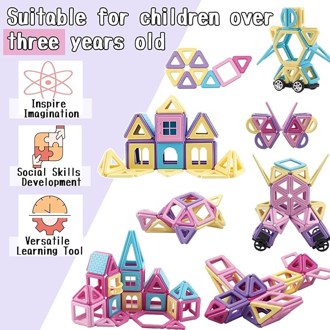 ASOK 204PCS Magnetic Building Blocks Magnetic Tiles Kids STEM Learning Toys for 3 4 5 6 7 Years Old Boys and Girls