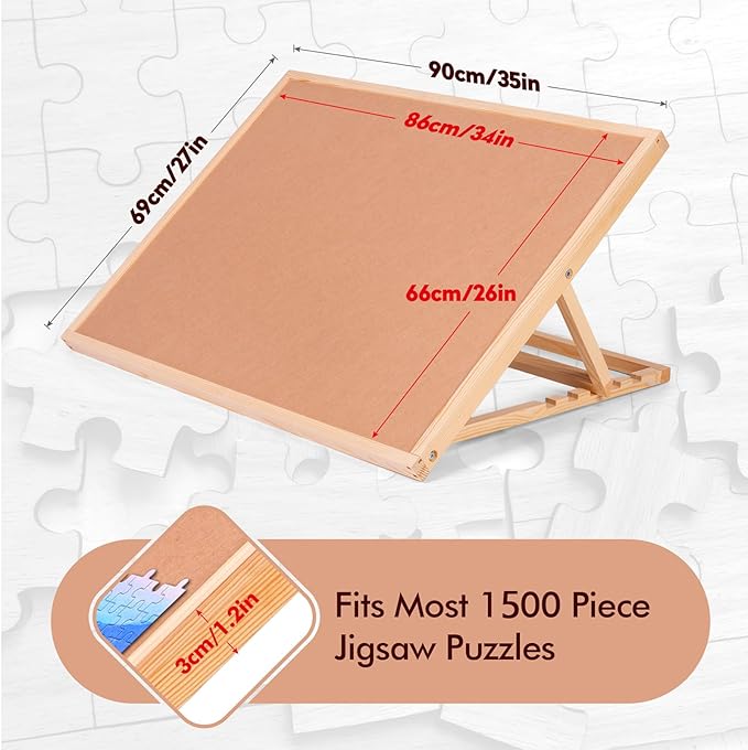 Puzzle Board, 1500 Pieces Puzzles Table with Adjustable Tilt Stand, Wooden Jigsaw Puzzle Tables, Portable Puzzle Storage Boards with Non-Slip Felt Tabletop for Adults and Kids
