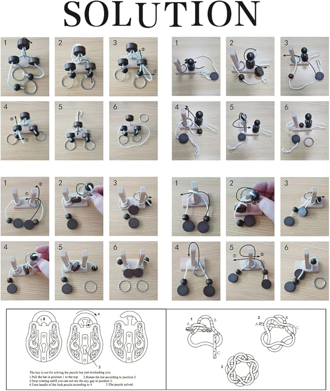 Brain Teaser Puzzle 3D Unlock Interlock Assorted Wooden and Metal ，IQ Logic Training Family Game Party Favor Coffee Table Time Unlock Interlock Mind Puzzles Box（6Pcs）