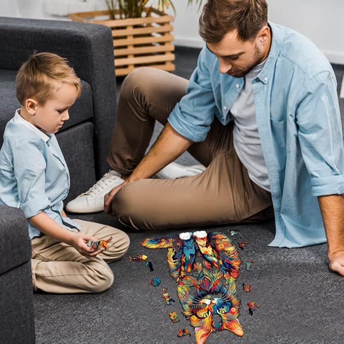 WOODBESTS Wooden Puzzle for Adults, Maine Cat Puzzle (L, 300pcs, 16.5"x13.2") Beautiful Wooden Box, Wooden Jigsaw Puzzles Unique Shape, Birthday Gifts for Adults and Kids Family Game