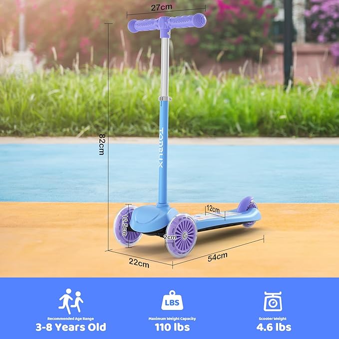 TONBUX Kids Scooter for Ages 3-5, Toddler Scooter with Light-Up Deck and Wheels, Adjustable 4-Level Height 3-Wheel Scooter for Kids, Lean-to-Steer Design