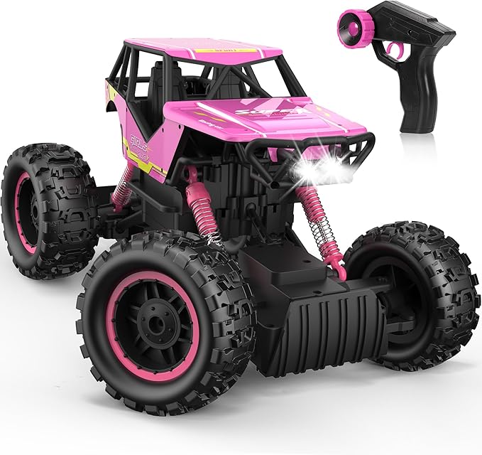 DOUBLE E 1:12 RC Monster Truck - 4WD Off-Road Remote Control Car, Dual Motors, Headlights, Rechargeable, Gift for Boys & Girls