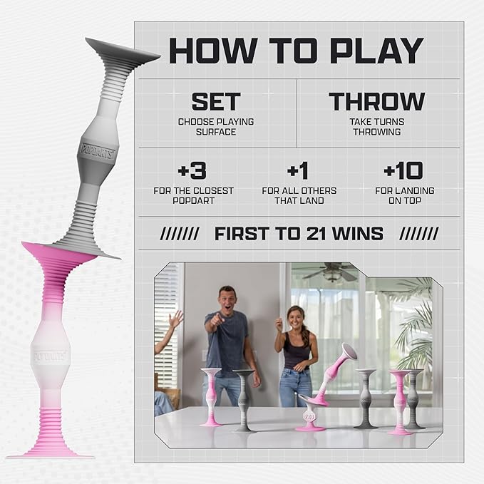 POPDARTS PRO Pack Game Set (Pink & Gray) - Indoor, Outdoor Suction Cup Throwing Game - Competition with a POP