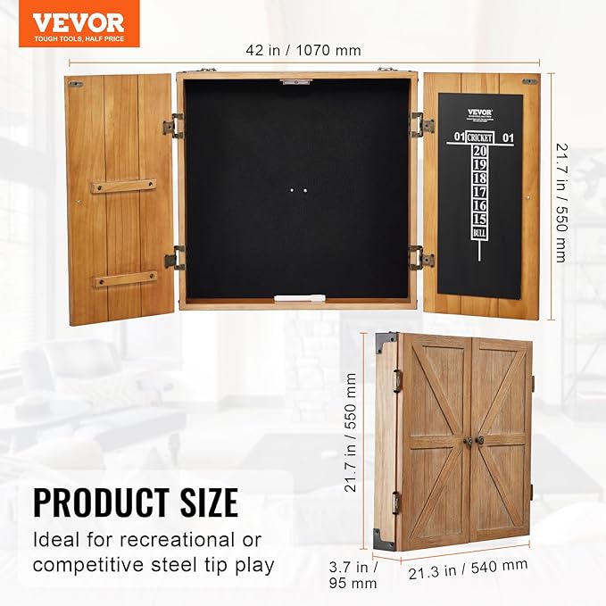 VEVOR Dart Board Cabinet Set, Multiple Styles Ready-to-Play Bundle Official Size, Steel Tip Dart Hideaway Cabinet, Features Easy Assembly, Complete with All Accessories, Perfect for Cricket Games