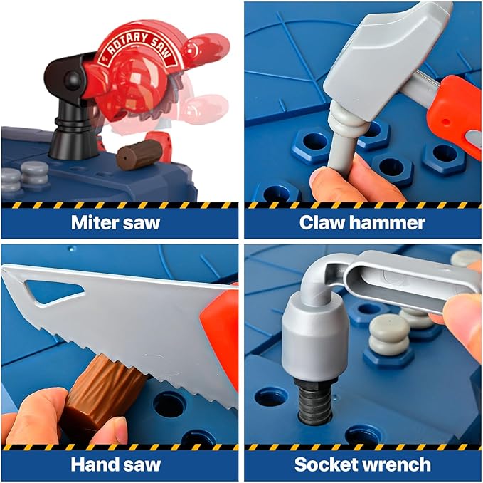 MUGEYMYD Kids Tool Bench Set with Electric Drill and Realistic Tool, Pretend Play Construction Workbench Toys for Toddlers, Build a Kids Tool Workshop Set for Boys and Girls, Ages 3-8.