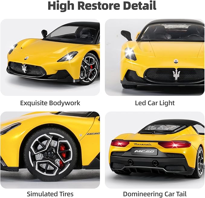 MIEBELY Maserati Remote Control Car, Openable Door 1:12 Scale Rc Toy Car 7.4V 900mAh Licensed 12Km/h Fast Rc Cars with Led Light 2.4Ghz Model Car for Adults Boys Girls Birthday Ideas Gift (Yellow)
