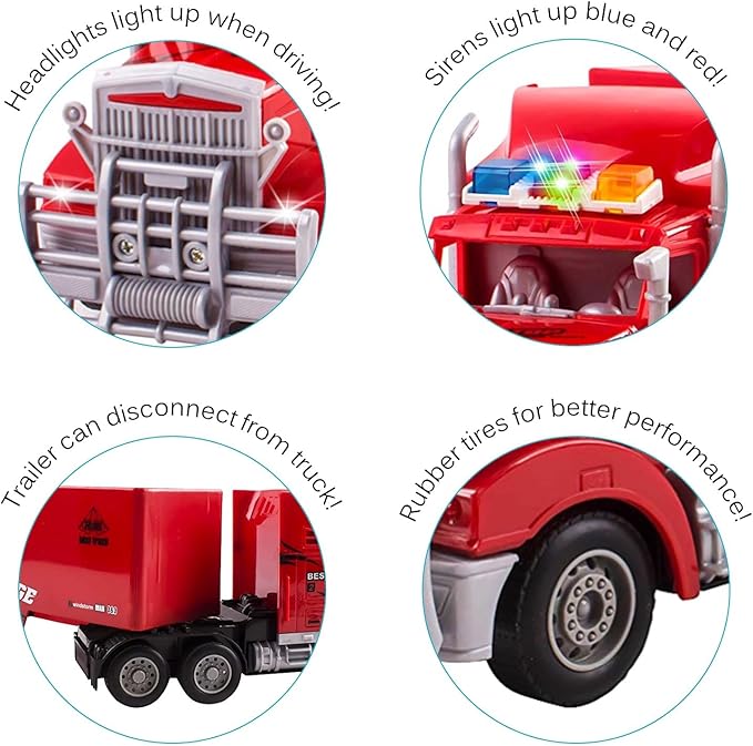 Vokodo RC Semi Truck and Trailer 23" with Lights Electric Hauler Remote Control Kids Big Rig Toy Carrier Van Transport Vehicle Ready to Run Semi-Truck Cargo Car Great Gift for Children Boys Girls Red