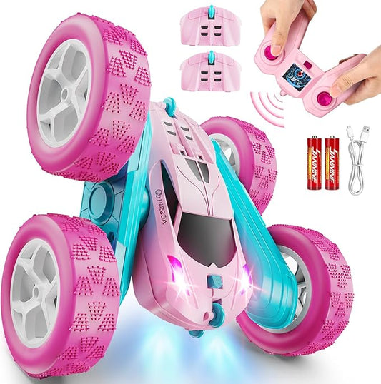 RC Cars, Pink Remote Control Car for Girls, 2.4 GHZ Double Sided RC Stunt Car 360° Rotating Remote Control Crawler with Headlights Car Toys for 6 7 8 9 10 11 12 Girls Birthday Gift