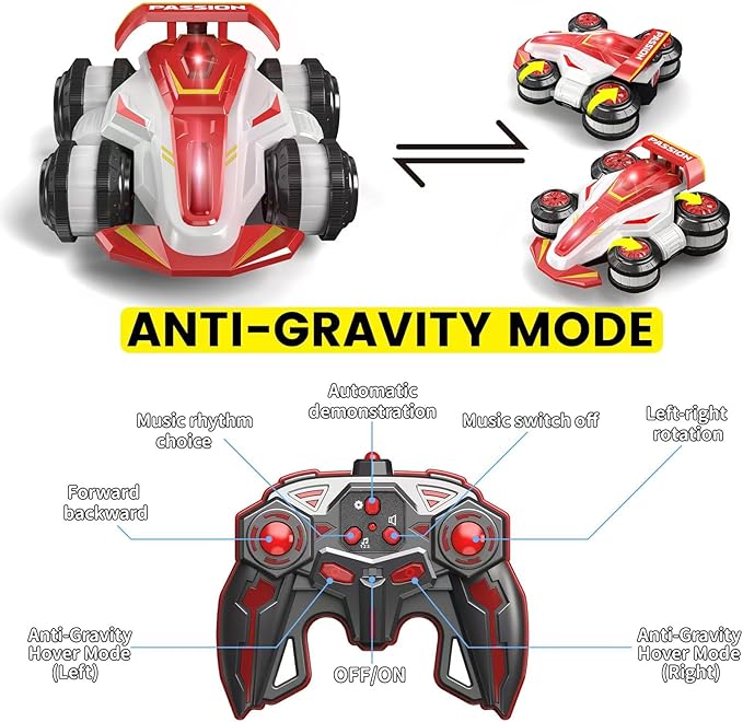 Upgraded Remote Control Car 360° Spins RC Car 2- in-1 Anti-Gravity RC Racer Wheelie Drift Stunt Car with Lights&Music Birthday Gifts Toys for 6 7 8 9 10 11 12 Year Old Boys
