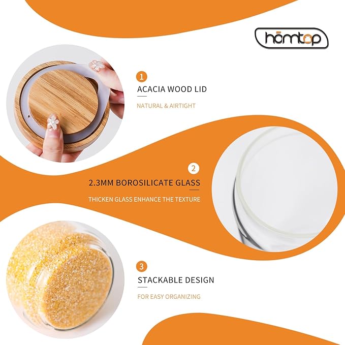 Glass Jars with Wood Lids 6 Pack with 112 Labels, 15 OZ Storage Food Canister for Coffee| Sugar| Snacks| Nuts