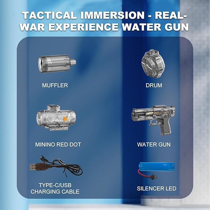 Electric Water Gun for Adults Kids, Automatic Squirt Watergun Pistol with Led Lights, Summer Outdoor Pool Beach Party Toys, Black