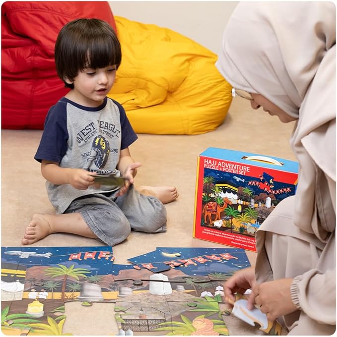 Kids Hajj Puzzle Set – 48-Piece Engaging Jigsaw with Hajj Poster – Fun and Educational Islamic Learning Toy – Ideal Hajj Gift for Kids and Eid Gift for Muslim Families and Schools
