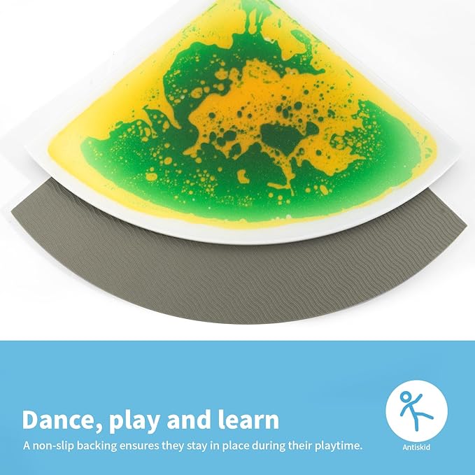 Art3d 4-Pack Colorful Liquid Sensory Floor Tiles, Fan-Shaped Liquid Fusion Sensory Dance Mats for Kid Toddler, 13" x 13"