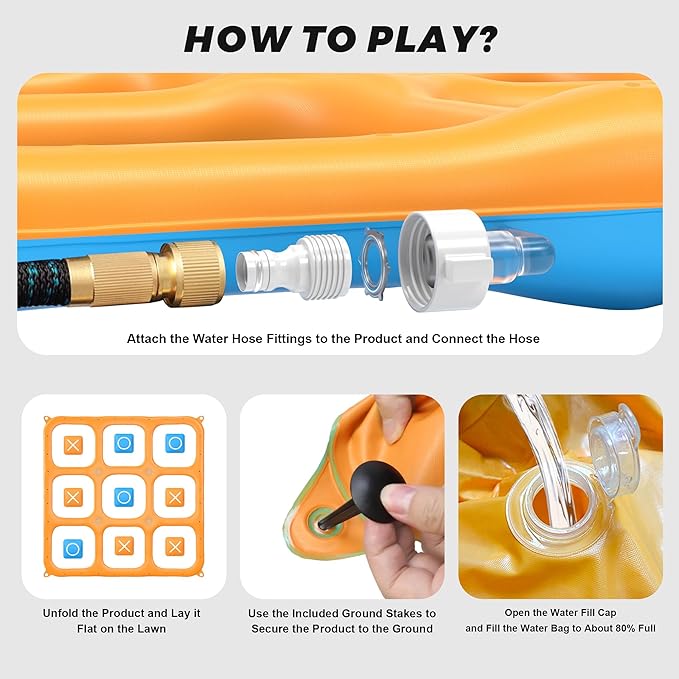 JOSEN Sprinkler for Kids, 60" x 60" Outdoor Water Play Splash Pad with Tic Tac Toe Game for Kids & Adults - Summer Backyard Fun, Giant Sprinkler Water Toy for Family Parties - Orange