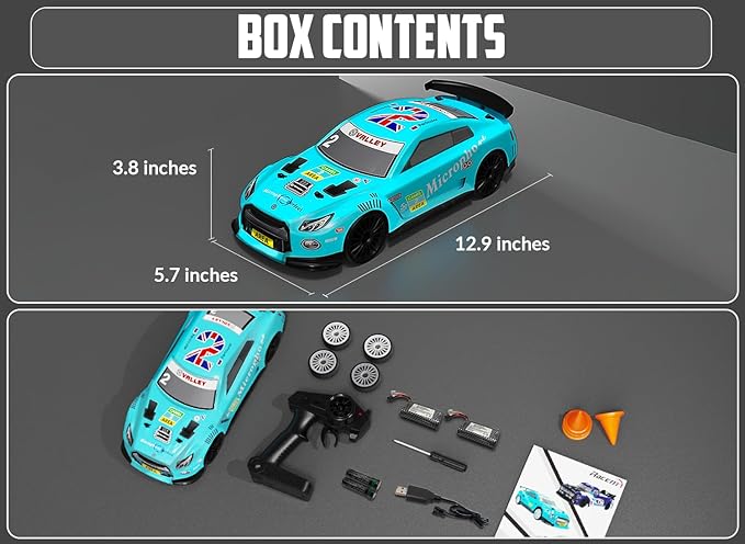 RACENT RC Drift Car - 1:14 Scale 4WD 15MPH Fasr Remote Control Toy for Boys Kids Adults with Drifting & Racing Tires, 2 Rechargeable Batteries (Blue)