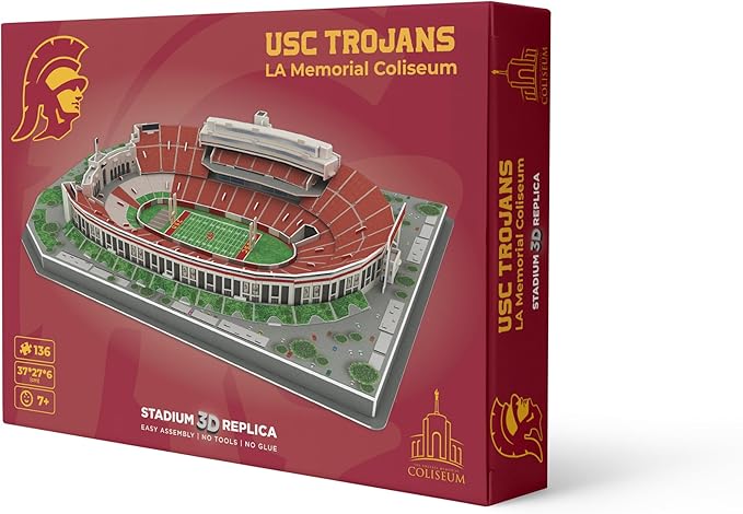 Pro Lion 3D Jigsaw Puzzle of Los Angeles Memorial Coliseum - 136 Pieces | 2 Hour Build Time | Home of USC Football Team | American College Football Gifts for Boys, Men & Kids Aged 8 & Up | Sports Fans