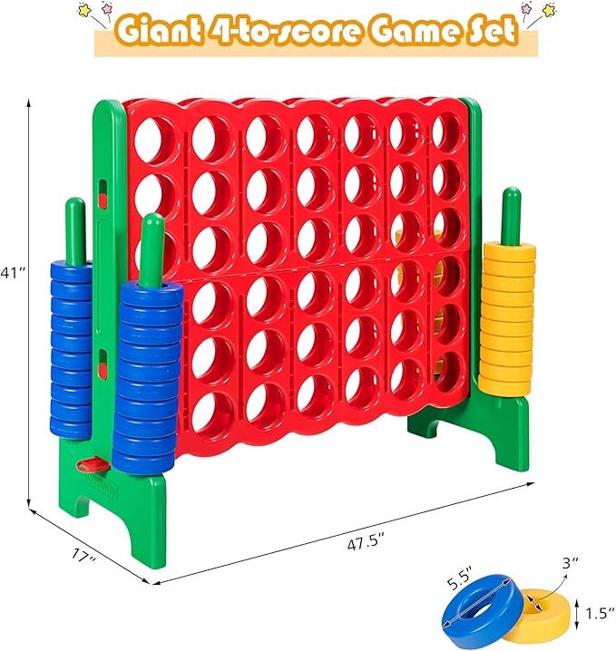 ARLIME Giant 4 in a Row Connect Game, 47'' Jumbo 4-to-Score Toy Set W/Quick-Release Lever, Build-in Ring, Jumbo Sized for Kids & Adults, Oversized Floor Activity for Indoor & Outdoor Play