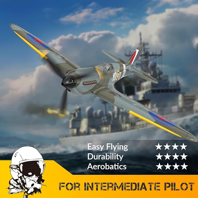 VOLANTEXRC RC Plane, 4 Channel Remote Control Airplane Fighter Spitfire RTF with Aileron, Gyro, Aerobatics & 3 Modes Easy to Fly, Hobby Radio Controlled Aircraft for Beginners, Kids & Adults (Blue)