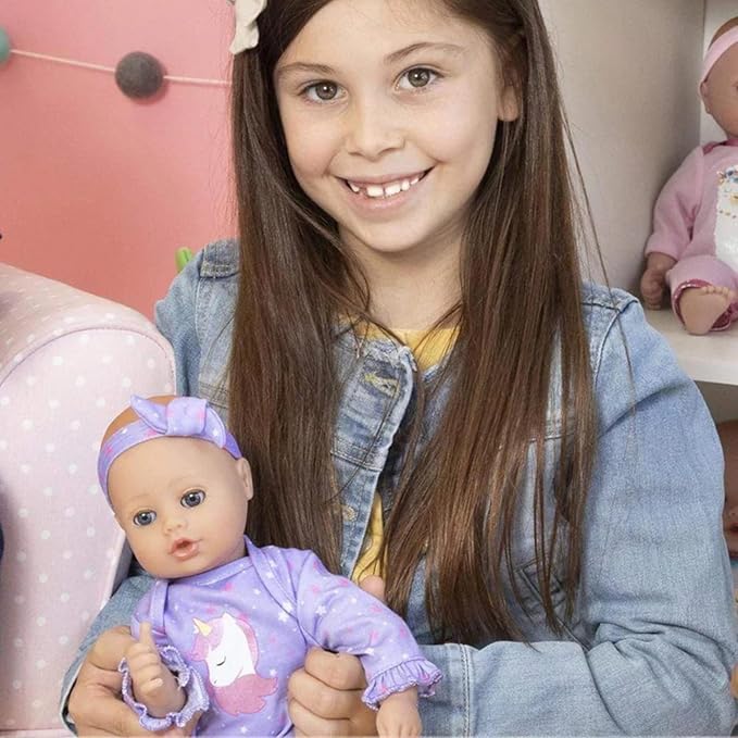 ADORA Play Time Babies 13 Inch Baby Doll, Soft Vinyl Body, Powder Scent, Includes Clothes and Accessories, Gift for Toddlers Ages 1 Year and Up - Unicorn Glitter