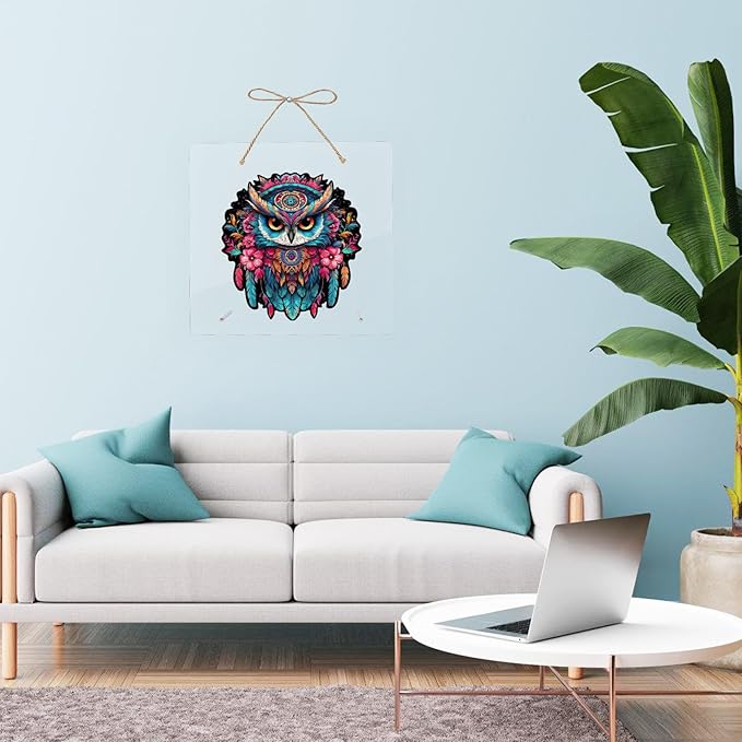 Feather Owl Wooden Jigsaw Puzzle for Adult and Kids 200 Pcs Unique Shape Wood Multicolor Beautiful Box Fun Challenge Brain Teaser Family Game Creative Gift for Friends Rompecabezas Madera