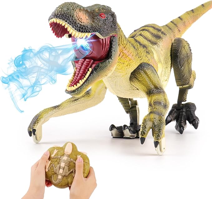 VERTOY Remote Control Dinosaur Toys for Kids 3 4-7 8-12 Year Old - Realistic T-Rex Gift for Boys, RC Walking Dino with Light, Roaring, Spray, Touch Sensing