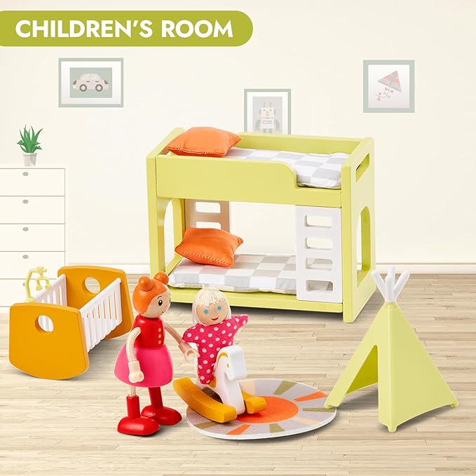 Giant bean 85pcs Wooden Plastic Dollhouse Furniture Set for 6 Rooms, Modern Dollhouse Accessories Pretend Play Furniture Toys Gift for Boys Girls Toddlers & Kids 3 4 5 6 7 Years and up