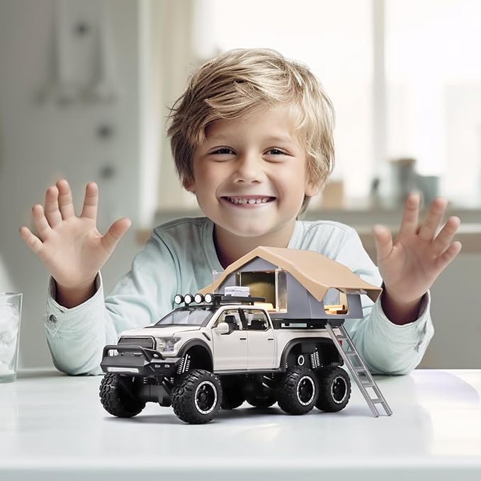 Toy Trucks for Boys Age 4-7,Trucks for Kids F150 Diecast Truck,Model F150 Pickup Truck with Sightseeing Cabin,Pull Back Cars with Light and Sound,Trucks for Kids Ages 4-8（White）