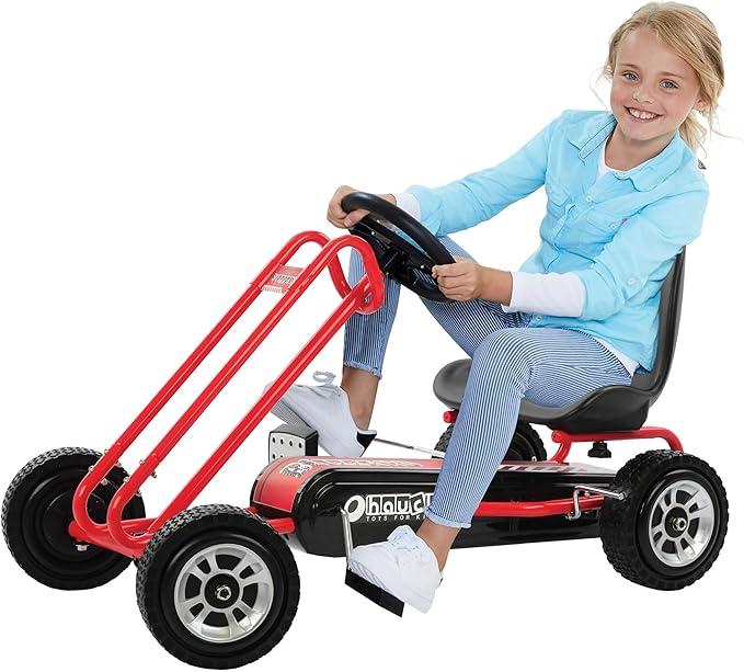 hauck Ride On Pedal Go Kart Toy w/ Adjustable Bucket Seat, for Boys & Girls Ages 4-8, Red