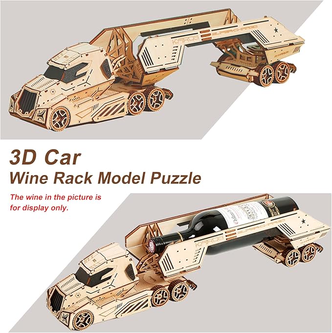 3D Wooden Puzzle for Adults, Wooden Red Wine Rack Mechanical Model Kit, DIY Funny Puzzle Handicraft Wood Craft Kit, Birthday Gift for Family & Friends Women Men, Home Decor