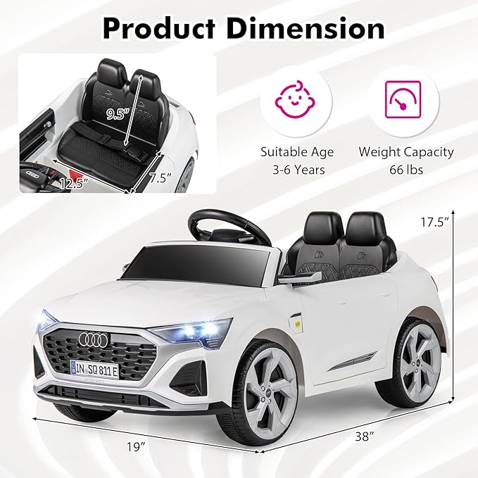 Licensed Audi SQ8 Ride on Car by INFANS, Battery Powered Electric Vehicle for with Remote Control, Adjustable Music, LED Lights, Suspension, Driving Toy Gift for Kids Toddler Age 3+ (White)