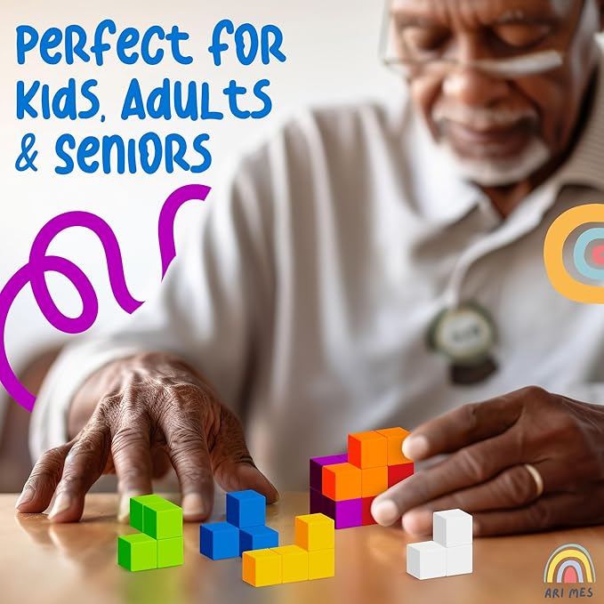 ARI MES - 3D Soma Cube Puzzle Game - Montessori Brain Teaser for Kids & Adults, Strategic Wooden Block Puzzle, Educational Mind Challenge for Ages 4+