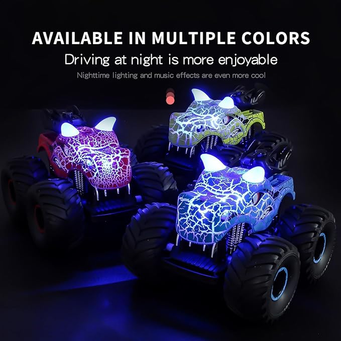 Threeking 1:18 Dinosaur RC Car Remote Control Cars Trucks Toy 4WD Off-Road Car Toys with Lights Spray Suitable for All Terrain Gifts Presents for Boys/Girls Ages 6+ Green