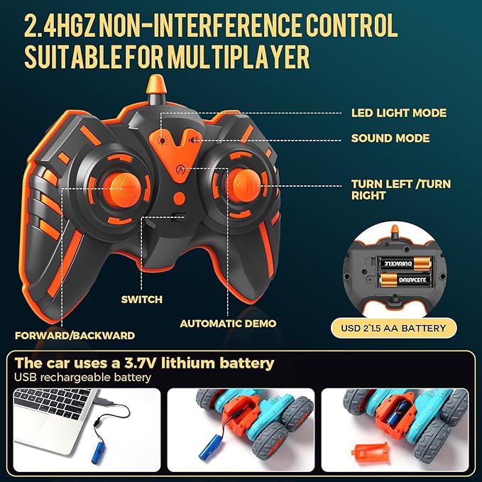 Remote Control Car Stunt RC Cars, 2.4Ghz with Double Sided 360 Flips, 4WD Off Road Drift RC Race Car Toy Stunt Toys for Kids 6-12 Year Old Boys Girls Christmas Birthday Gift