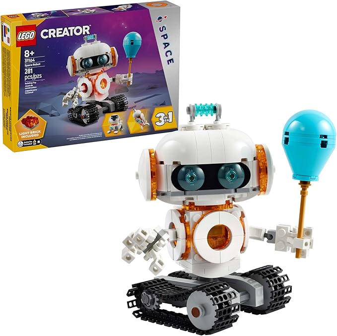 LEGO Creator 3 in 1 Space Robot Toy - Building Toy with 3 Options, Robot, Spaceship, or Robot Dog - Building Kit for Kids, Boys and Girls, Ages 8+ - Gift Idea for Birthdays - 31164