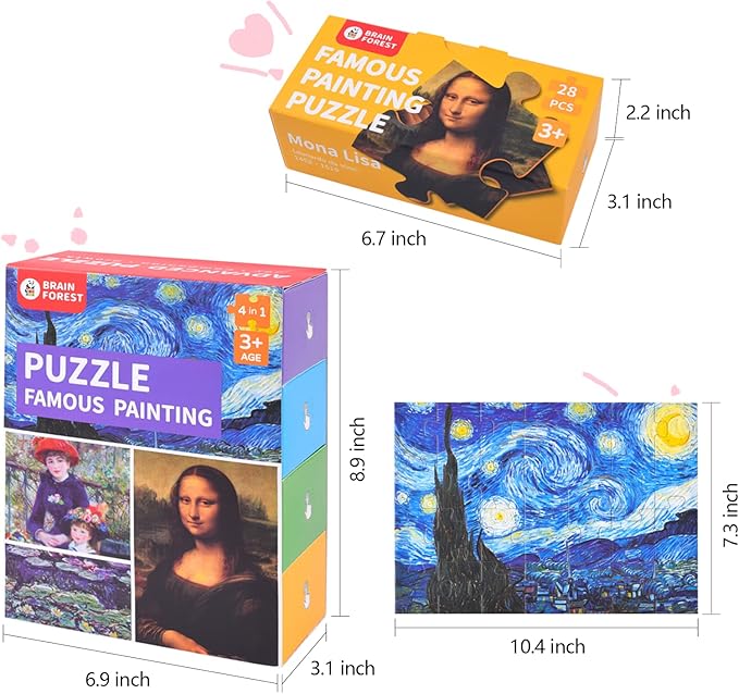 Mini Jigsaw Puzzles,4-in-1 Small Jigsaw Puzzles,Puzzles for Kids Age3+,Famous Painting Art Puzzle,10" x 7" Fun Puzzles,Decompression Puzzle Educational Game,Gifts for Kids Adults