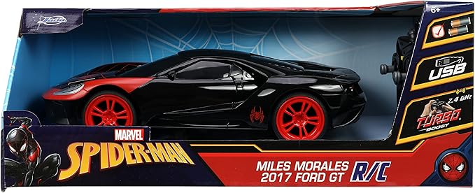Jada Toys Marvel Spider-Man 1:16 Miles Morales 2017 Ford GT RC Remote Control Car 2.4GHz, Toys for Kids and Adults, Black